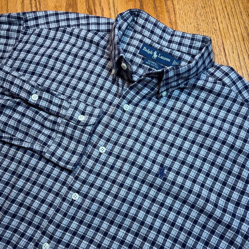 Polo Ralph Lauren Mcmeel Shirt Men's XL Button Down Blue‎ Plaid Long Sleeve